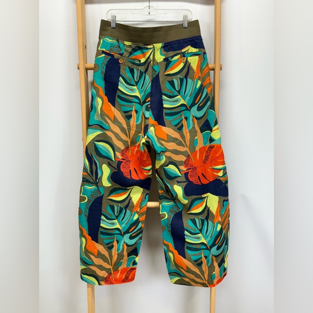 SOFT SURROUNDINGS Olive green & orange tropical print Linen pants size 3X. - Picture 8 of 13